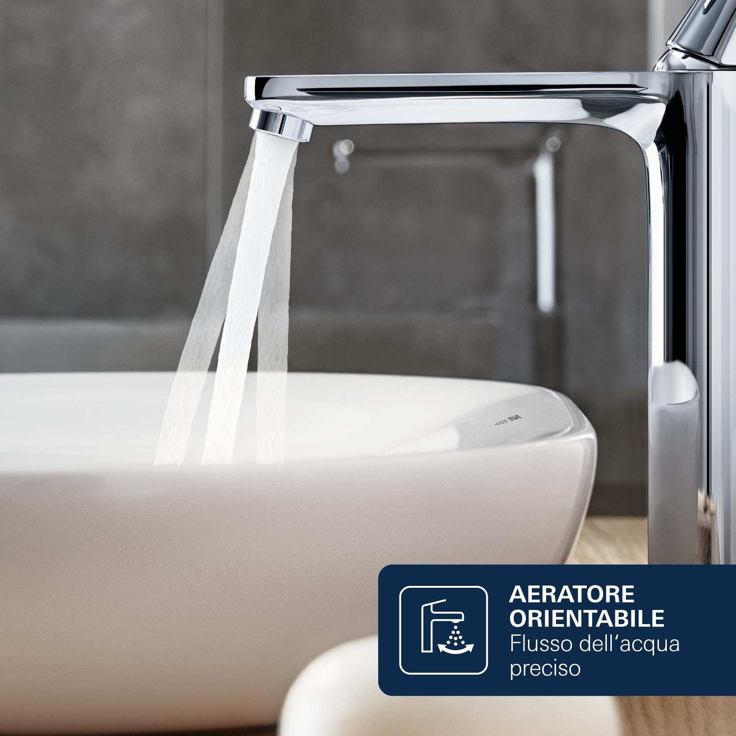 GROHE Dice Rubinetto miscelatore a corpo liscio per lavabo da appoggio (XL-Size 270 mm, cartuccia ceramica 28 mm, risparmio idrico, facile da installare), cromo, 1018920000