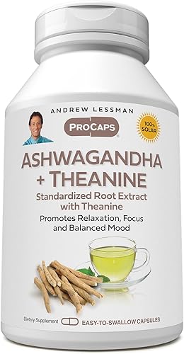 ANDREW LESSMAN Ashwagandha + teanina 30 cápsulas Extracto estandarizado de alta calidad. Promueve la relajación, la concentración y el estado de