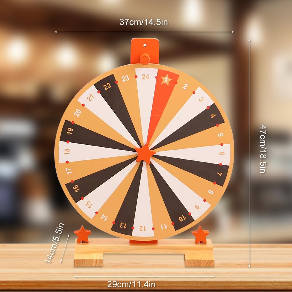 Glücksrad Holz, 37 cm Glücksrad zum Drehen, mit Markierungsstift und Radiergummi, 24 Slots Glücksrad Zum Selbstgestalten, Preisrad-Spinner mit Ständer, für Karneval, Messen, Hochzeit, Party