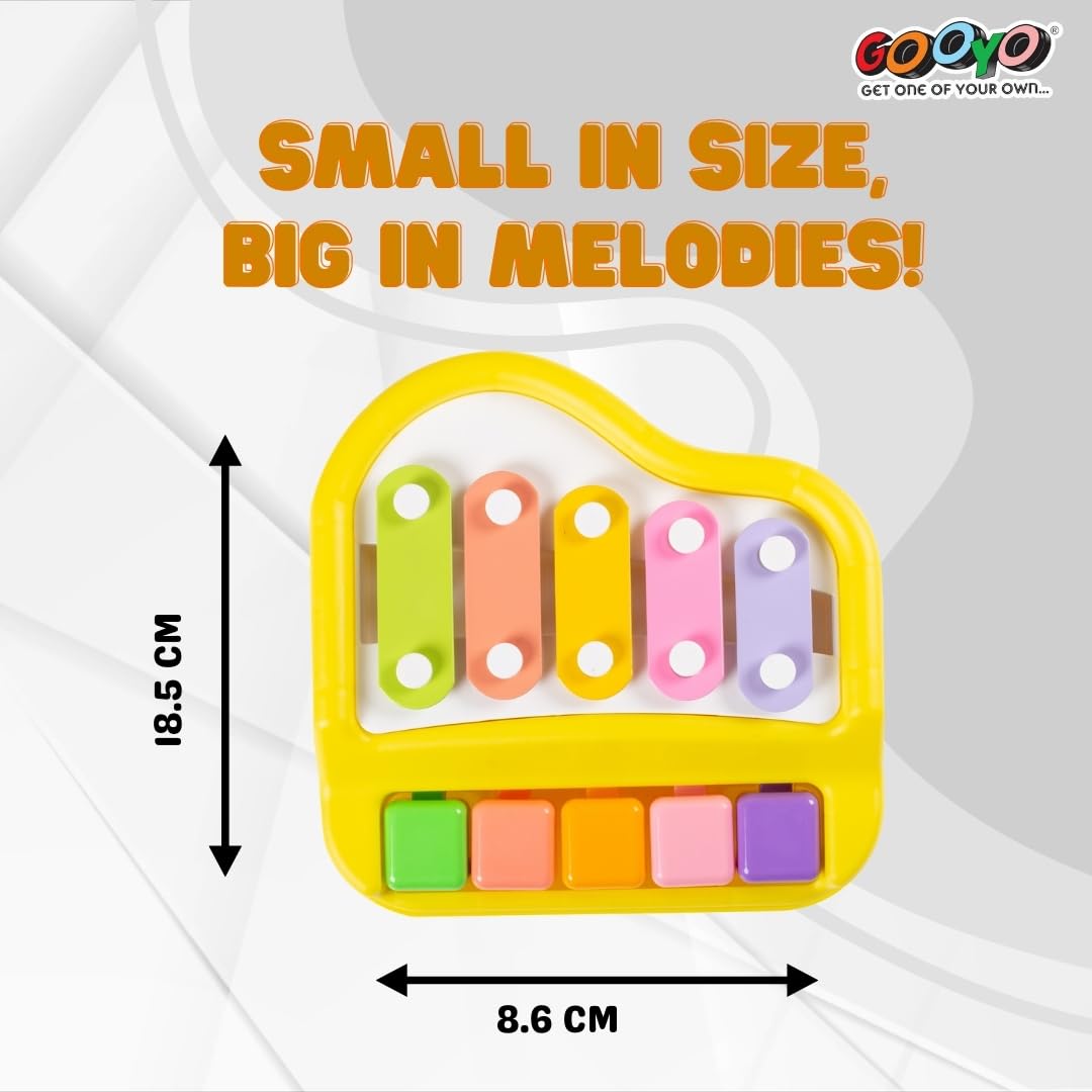 Gooyo 1512 Preschool Kids Educational Knock Playing Musical Xylophone Toy for Kids | 2 in 1 Mini Musical Piano and Xylophone Toy with Colorful Keys & 2 Mallets | Yellow | No Batteries Required 3