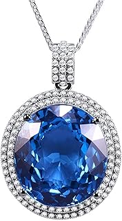 Homxi 18ct White Gold Necklace for Women,Round with 30ct Blue Topaz Necklace for Women Silver Blue Chain