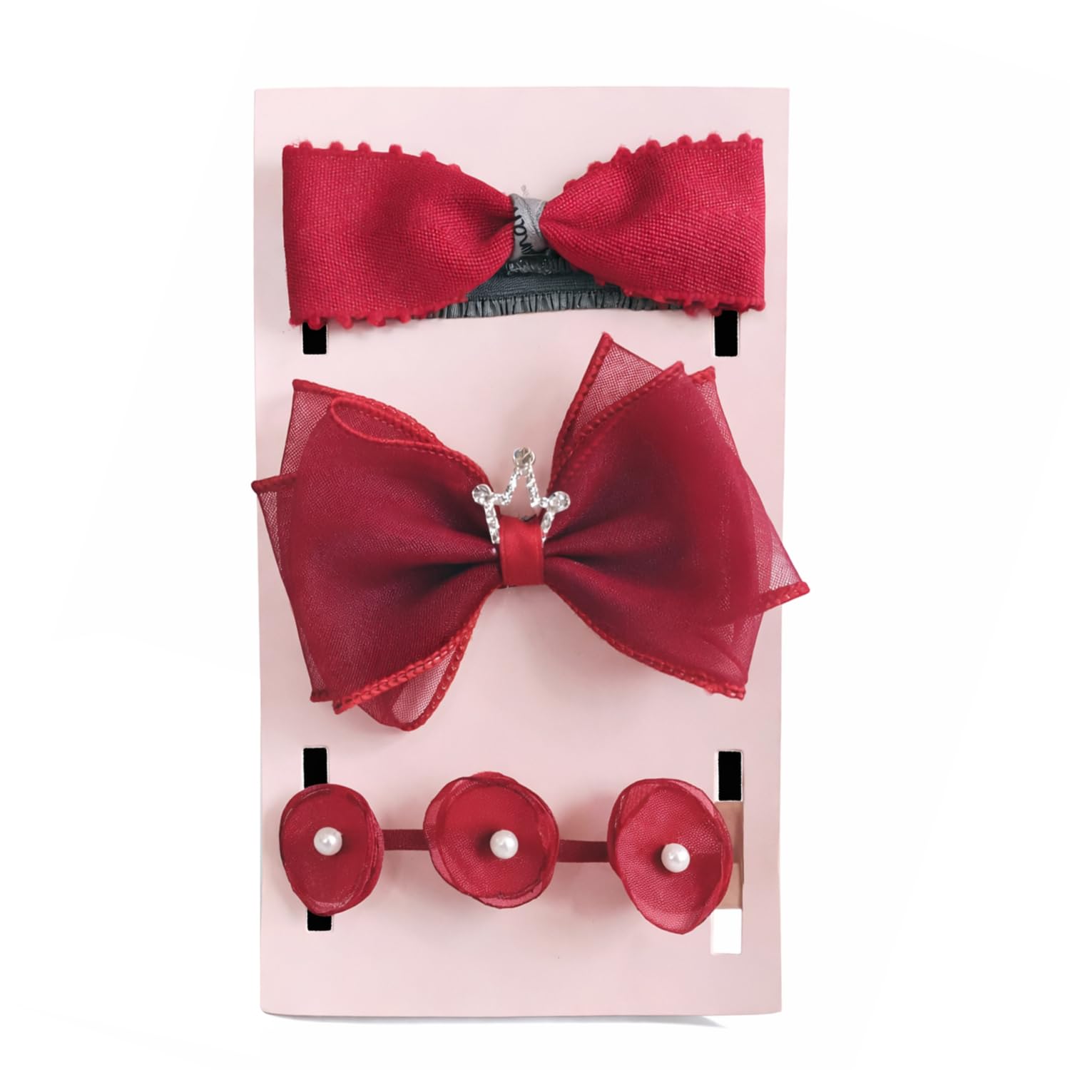 SYGA 3 Pcs Children Girl Baby Elastic Hairband Princess Wind Bow Flower Headband Suit Baby Headdress Photo Hair Accessories For 0-3 Years, Red-image-31