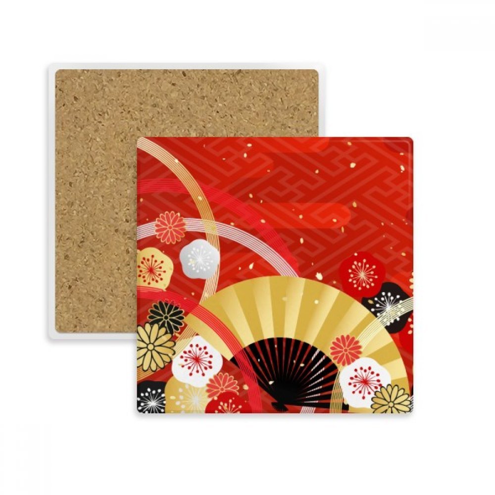 Dessous de verre carré en pierre motif sakura géométrique