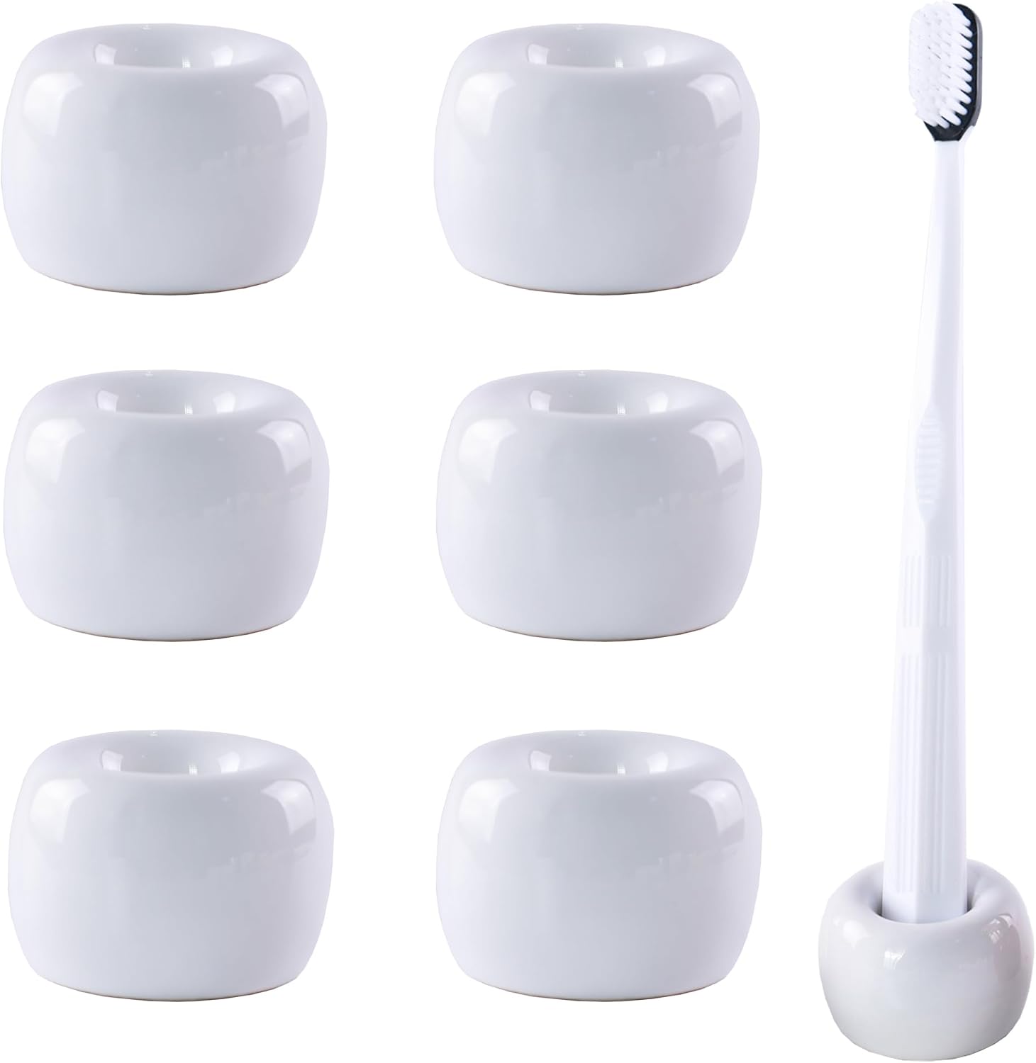 NiuYichee Set of 6 Sleek Mini Ceramics Toothbrush Holder, Small Ceramic Ring, Perfect Size for Bathroom Vanity Countertops