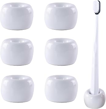 NiuYichee Set of 6 Sleek Mini Ceramics Toothbrush Holder, Small Ceramic Ring, Perfect Size for Bathroom Vanity Countertops
