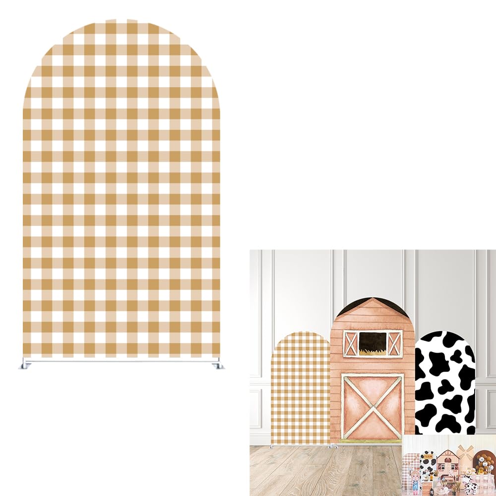 Brown Barn Farm Arch Backdrop Cover Double-Sided Arch Frame Stretchy Cover for Boys Kids Cows Farm Birthday Party Bridal Baby Shower Decorations (