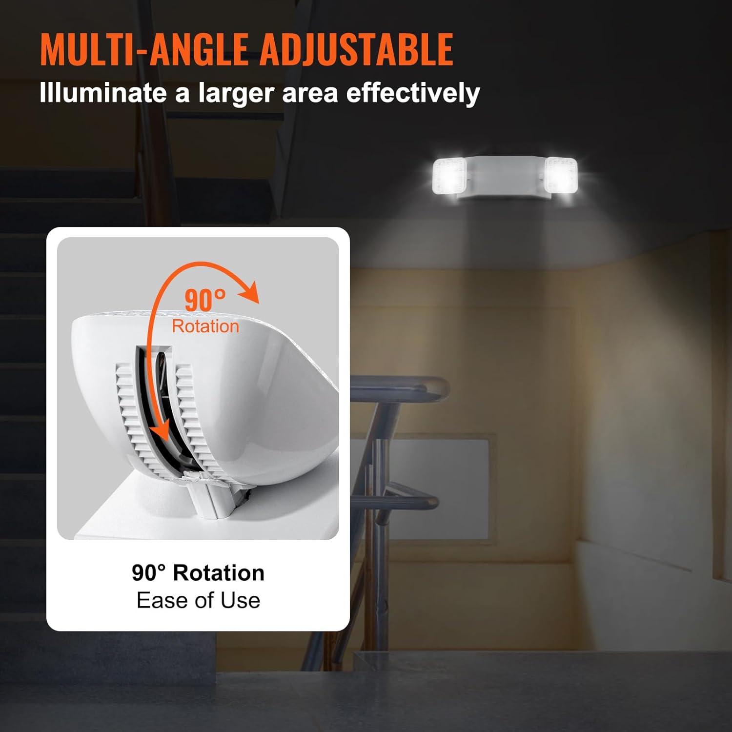 VEVOR 6 Pack Commercial Emergency Light, 3W, White LED Emergency Exit Lighting Fixtures with 180 Minutes Backup Battery Adjustable 2 LED Square Head, Ceiling or Wall Mount for Business Power Outages
