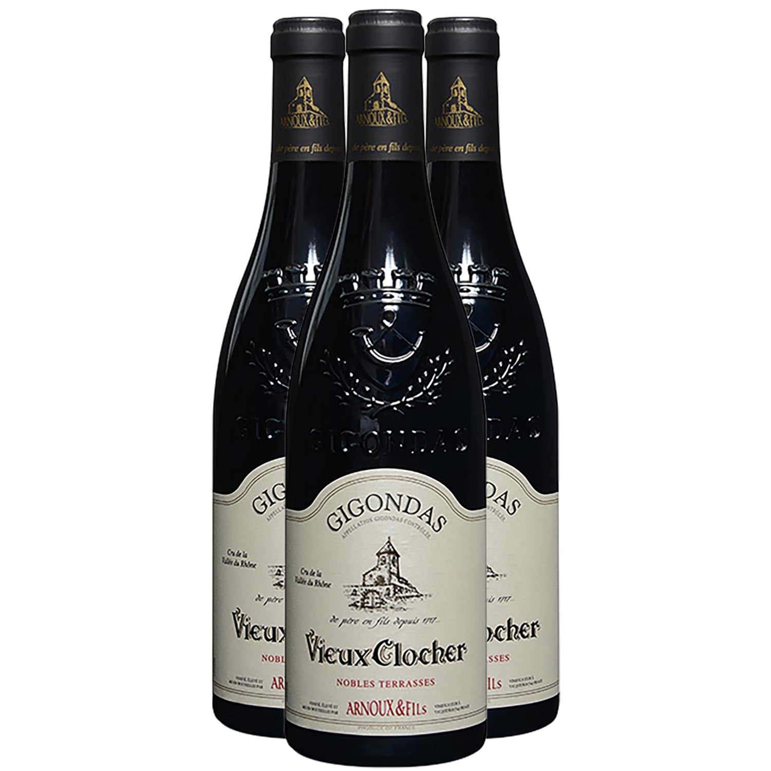 Gigondas Vieux Clocher Nobles Terrasses - Rouge 2020 - Arnoux et Fils - Vin Rouge de la Vallée du Rhône (3x75cl)