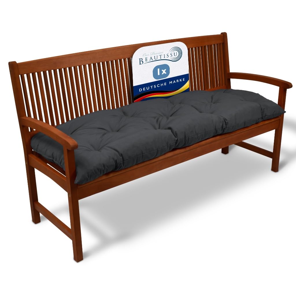 Beautissu Bankauflage Flair BK - Sitzkissen für Gartenbank - Polster Auflage Outdoor - Bankpolster Auflage für Sitzbank & Hollywoodschaukel - ca. 150x50x10 cm - Anthrazit
