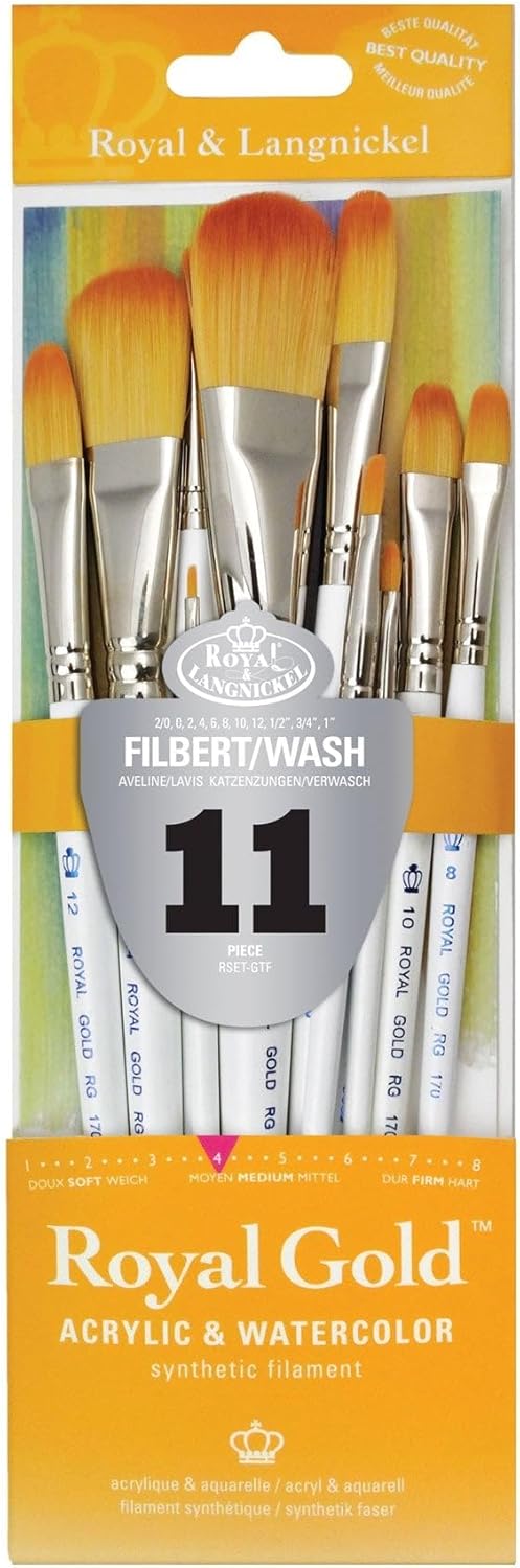 Royal Gold Royal and Langnickel Short Handle Paint Brush Set, Filbert and Wash, 11-Piece