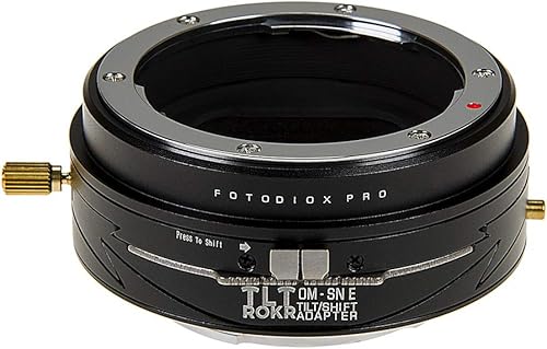 Fotodiox Pro TLT ROKR - Adaptador de montaje de lente inclinacióncambio compatible con lentes de película Olympus OM de 1.378 in a cámaras Sony