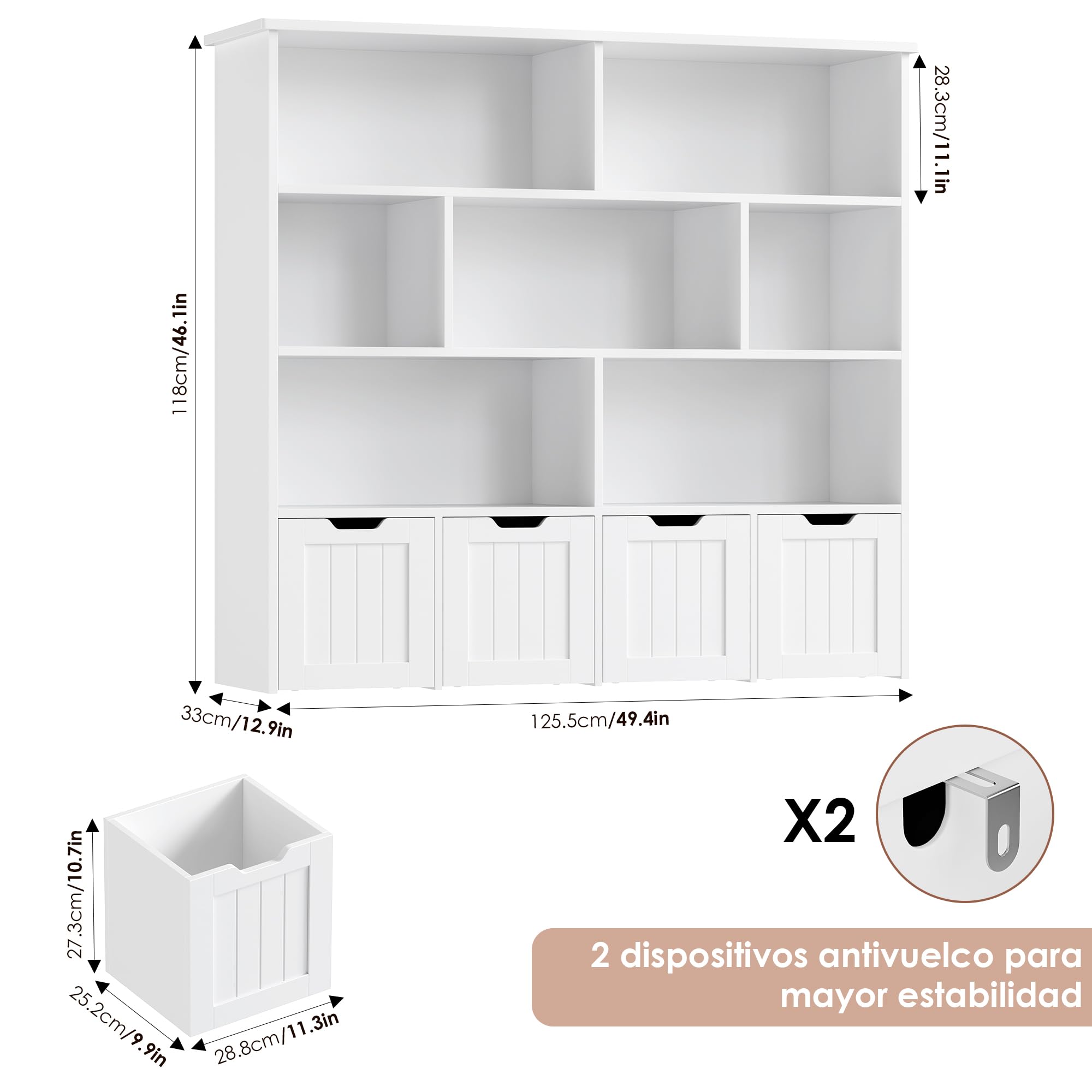 FOREHILL Mueble Almacenaje Juguetes, Mueble Juguetes Organizador, Estanteria Montessori, Estanteria Infantil, Libreria Montessori Infantil, con Ruedas, para Habitación Infantil, Salón (Blanco)