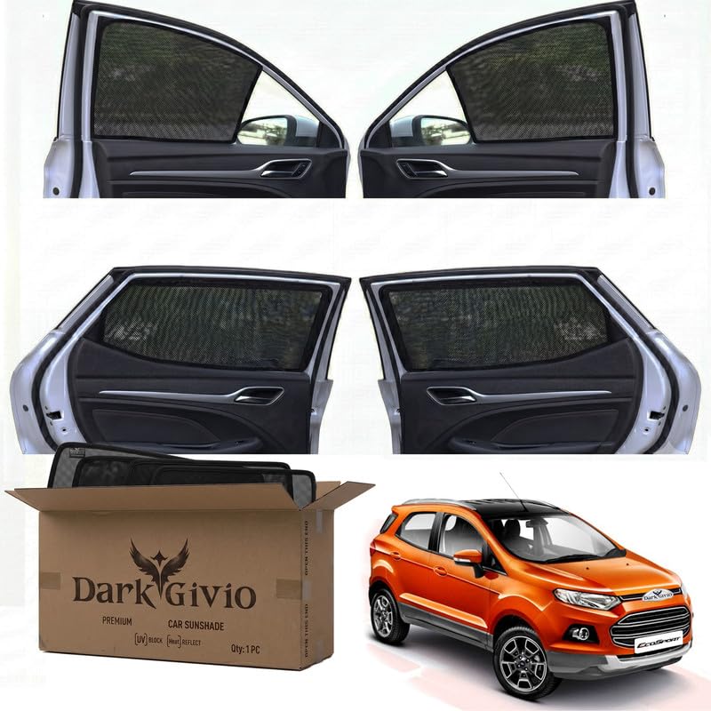 Image of Car Window Sun Shade Protector for ECO Sports | Exact Fit Non-Magnetic Half Cut Sunshade (Set of 4 /6) | UV Blocker Side Window Car Curtains & Interior Accessory