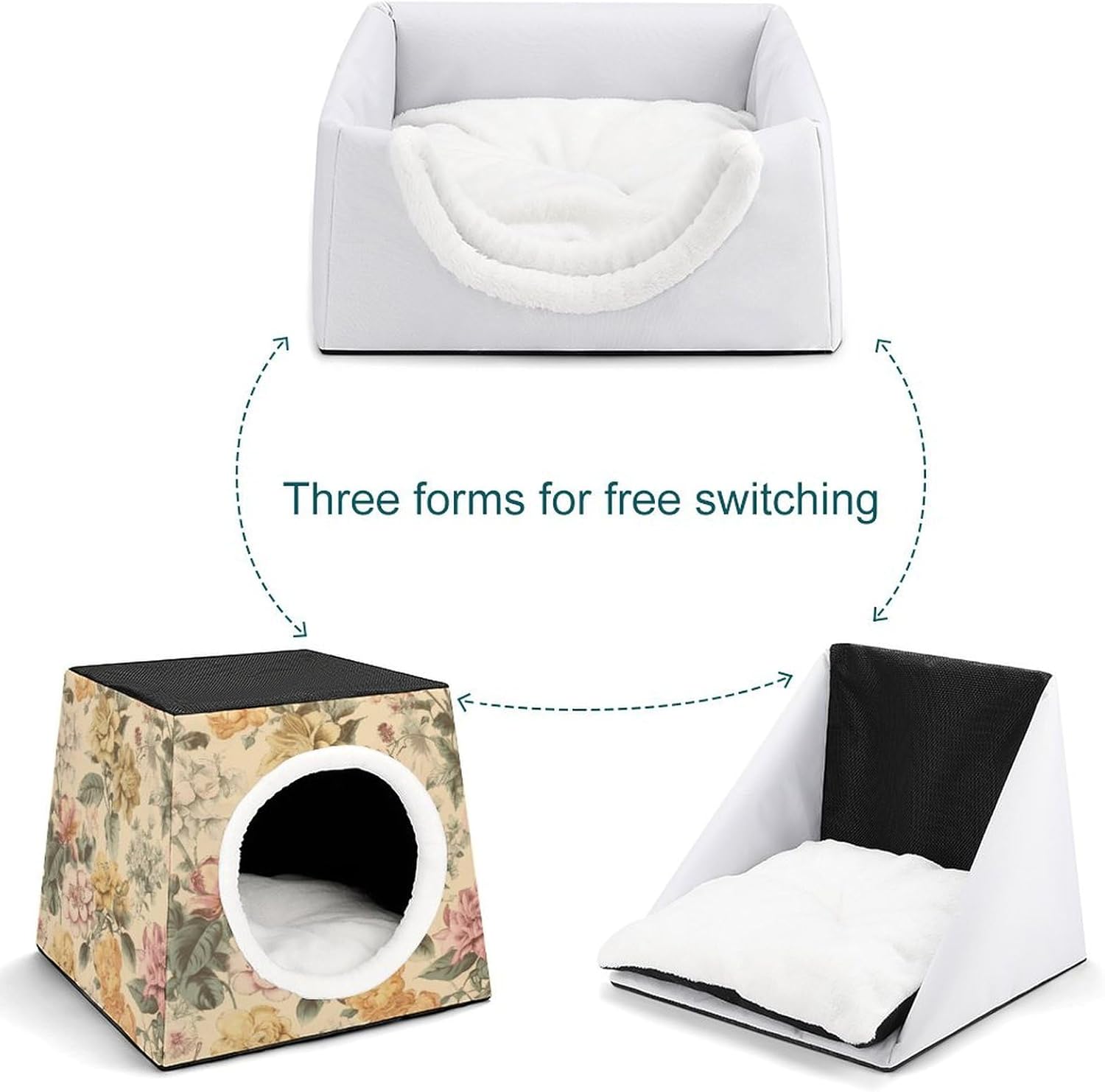 Pet Sleeping Nest Bed, Blooming Flowers Printed Dog House Cat Nest, Winter Pet House are Suitable for Most Cats, Dogs, and Other Small Pets