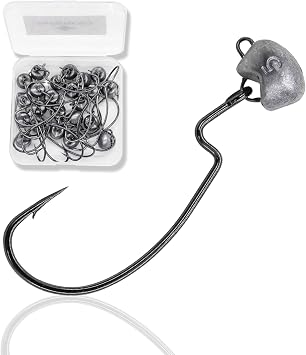 Swing Weedless Ned Rig Jig Heads Hook Set, 24 Pack Swimbait Fishing Jigheads Hooks 1/16oz 3/32oz 1/8oz 3/16oz 1/4oz for Bass Fishing