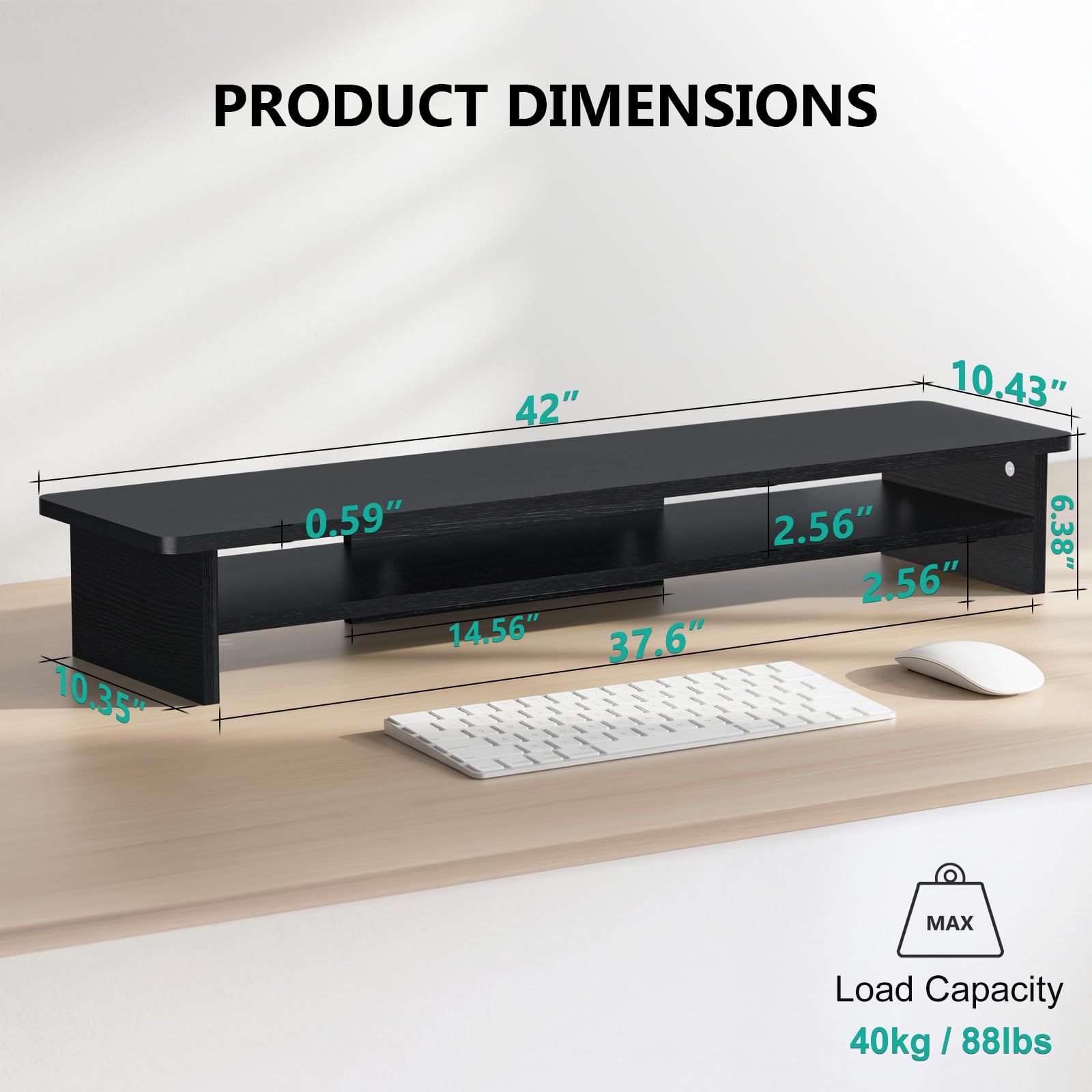 WALI 42 inch Large Wood Dual Monitor Stand Riser with Storage, up to 88lbs view 9