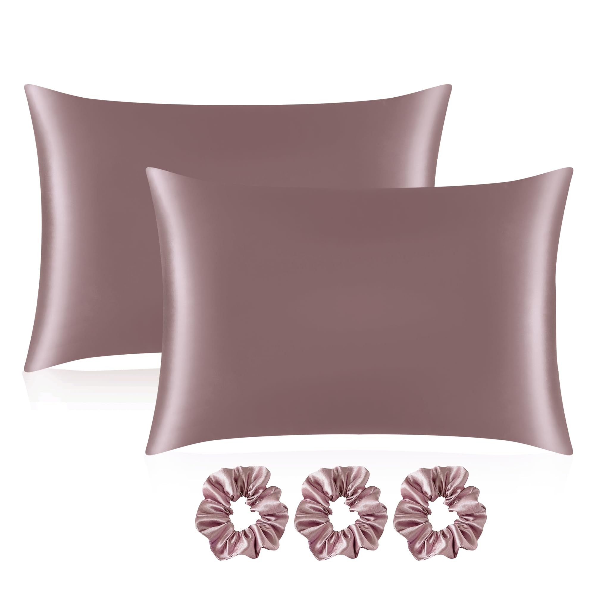 Satin Silk Pillow Cover Set with Scrunchies -21 Satin Silk Pillow Cover Set with Scrunchies -21