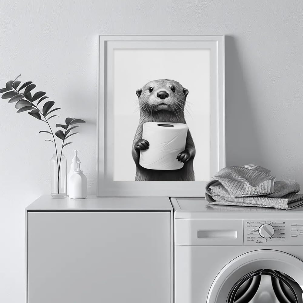 Set 3 Affiches Animaux Toilette Noir Et Blanc – Humour Raton Laveur & Écureuil, 30x40cm Toile Murale WC