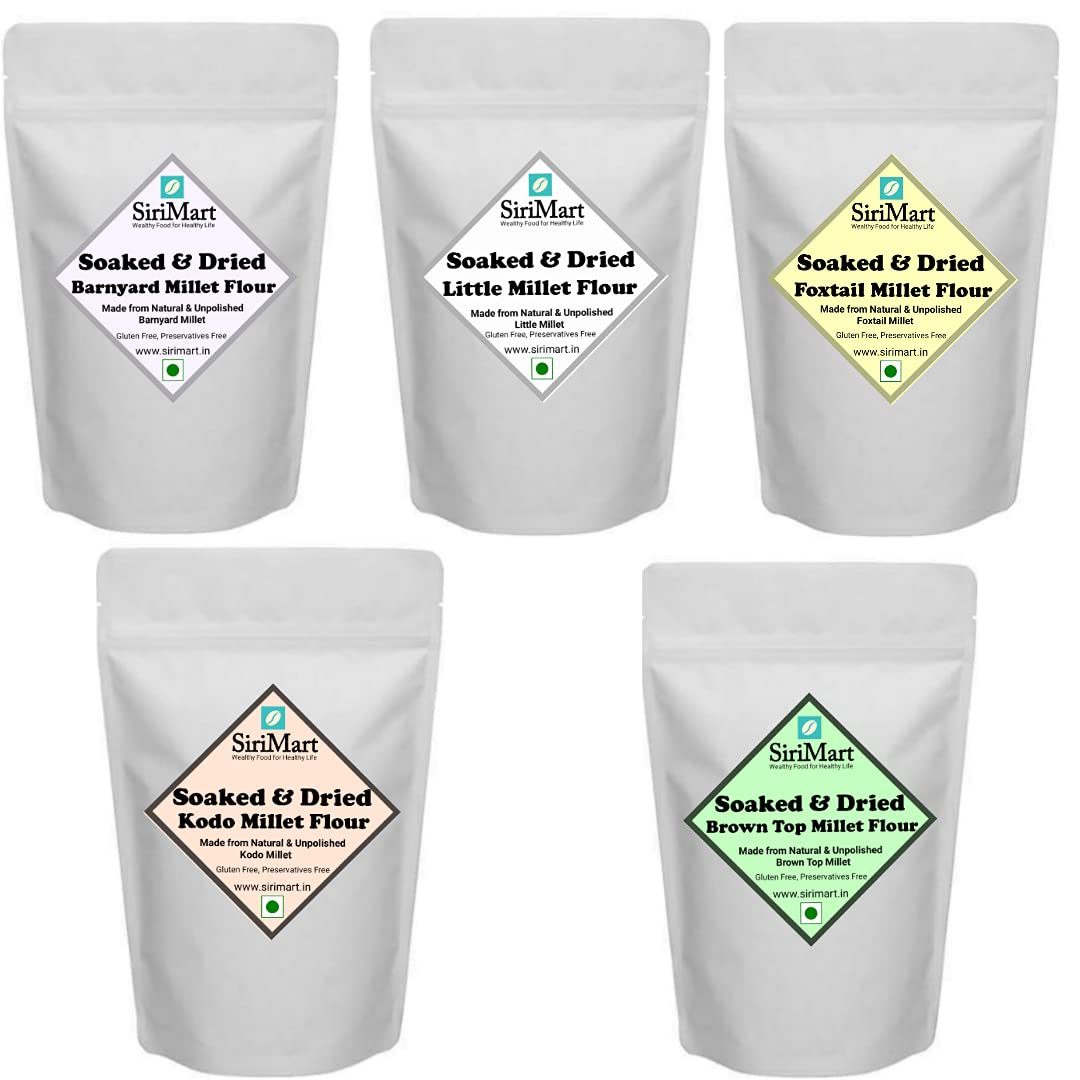 SiriMart Soaked & Dried Millets Flour Combo of 5 Khadr Vali Millets | 4.5Kg | 900gm Each