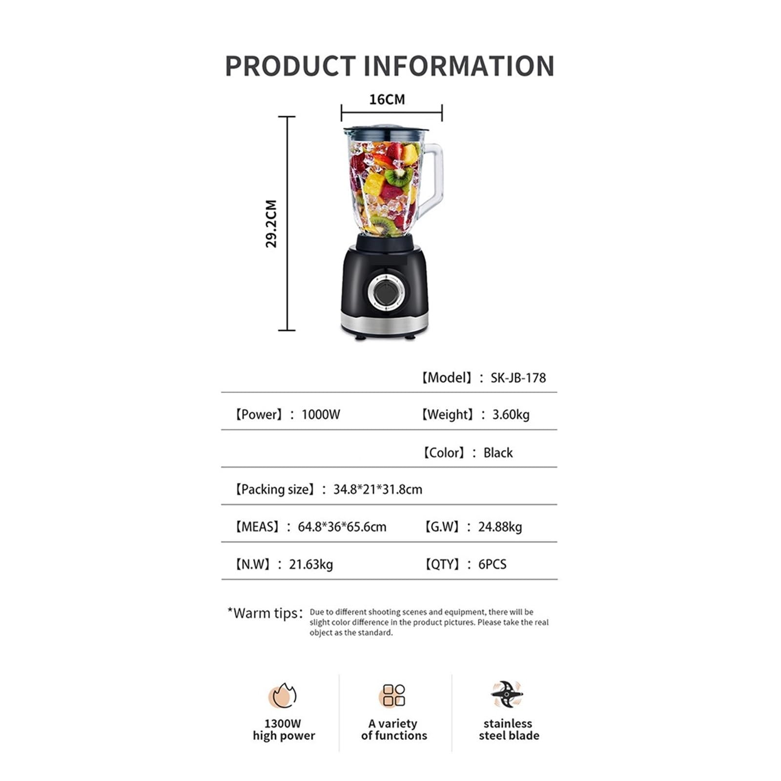 4-częściowy Wielofunkcyjny Blender Do Mielenia Żywności, Kruszenia Lodu I Sokowirówki, Odpowiedni Koktajli Mlecznych Napojów Owocowych, Mięs Sosów Pieczenie Bez WysiłKu