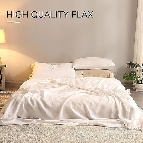 Miniatura 3 de GHUIPRO Juego de sábanas de 100 % lino francés natural, 4 piezas, ropa de cama suave y transpirable con bolsillos profundos (1 sábana encimera, 1