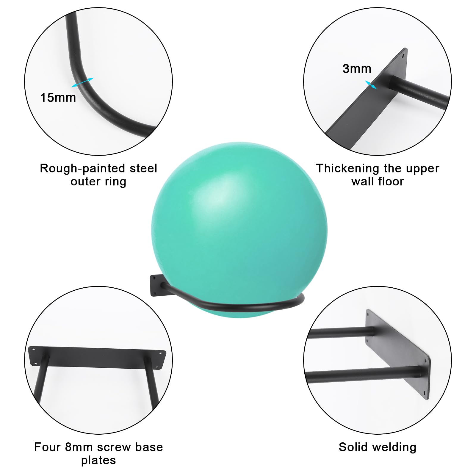 Soporte de bola de estabilidad, soporte de pared para pelotas de ejercicio, soporte para pelotas de yoga, para el hogar y estudios de yoga o gimnasios comerciales. Actúa como un estante de