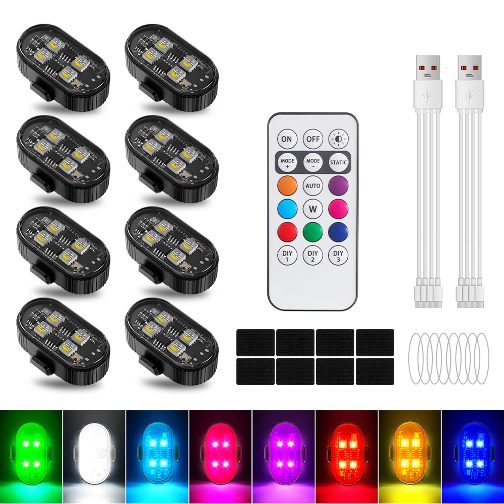 luci stroboscopiche wireless per biciclette con 8 colori e 10 effetti luminosi