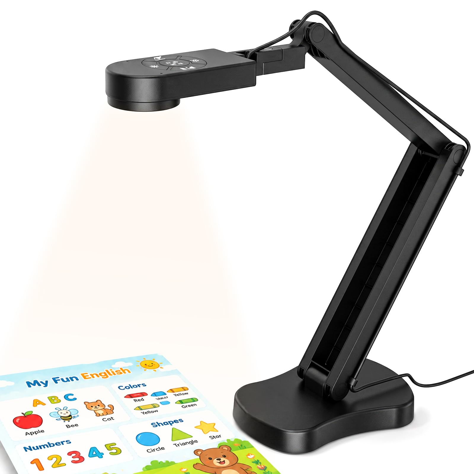 Kamera do dokumentów USB 8 MP 4K, rozmiar A3 dla nauczycieli z 3-poziomowym oświetleniem LED, podwójnym mikrofonem i nagrywaniem demonstracyjnym na żywo, kompatybilna z Windows/Mac/Chrome