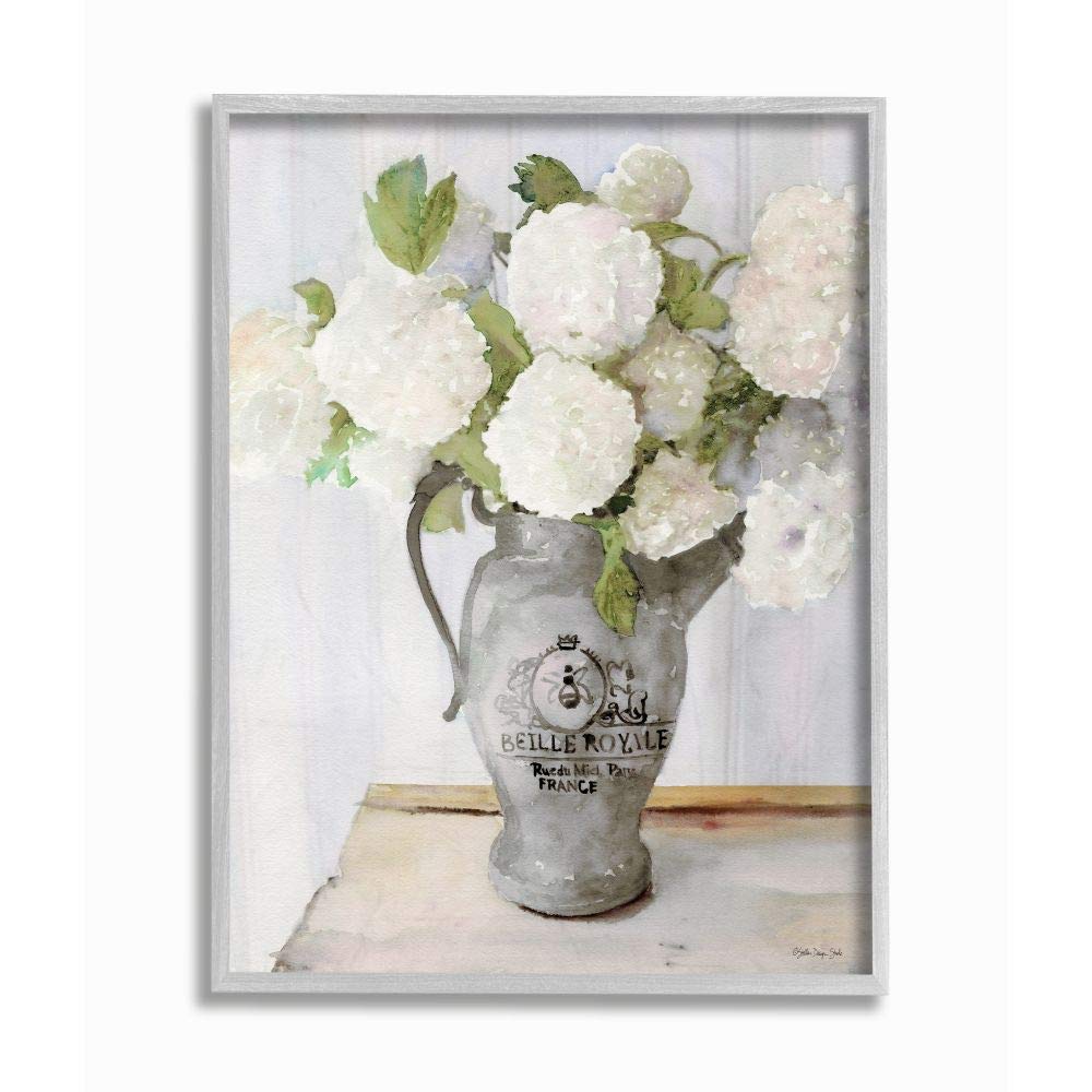 Stupell Industries White Hydrangea in French Country Pitcher Still Life, Designed by Stellar Design Studio Wall Art, 16 x 20, Grey Framed