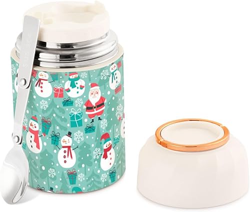 Green Christmas Snowman Food Jar with Spoon Stainless Steel Vacuum Insulated Food Container 17 oz Thermos for Adults