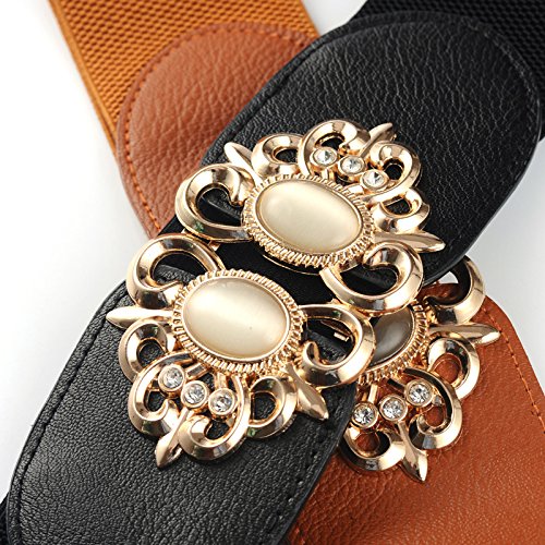 Women's Elastic Stretch Waist Belts with Stone for Dress 2.3" Width (Black)3