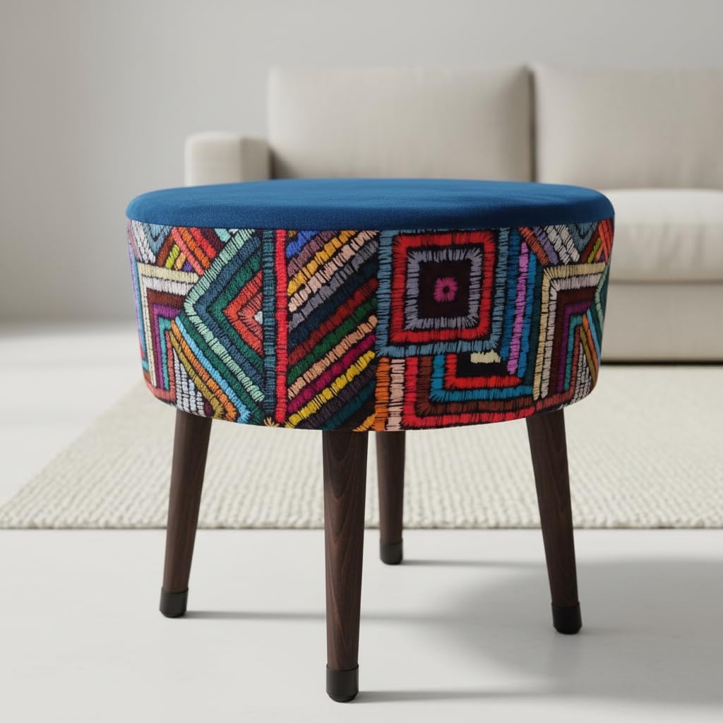 Bohemian Rainbow Pouf Ottoman Foot Rest Round Foot Stool Living Room Vanity