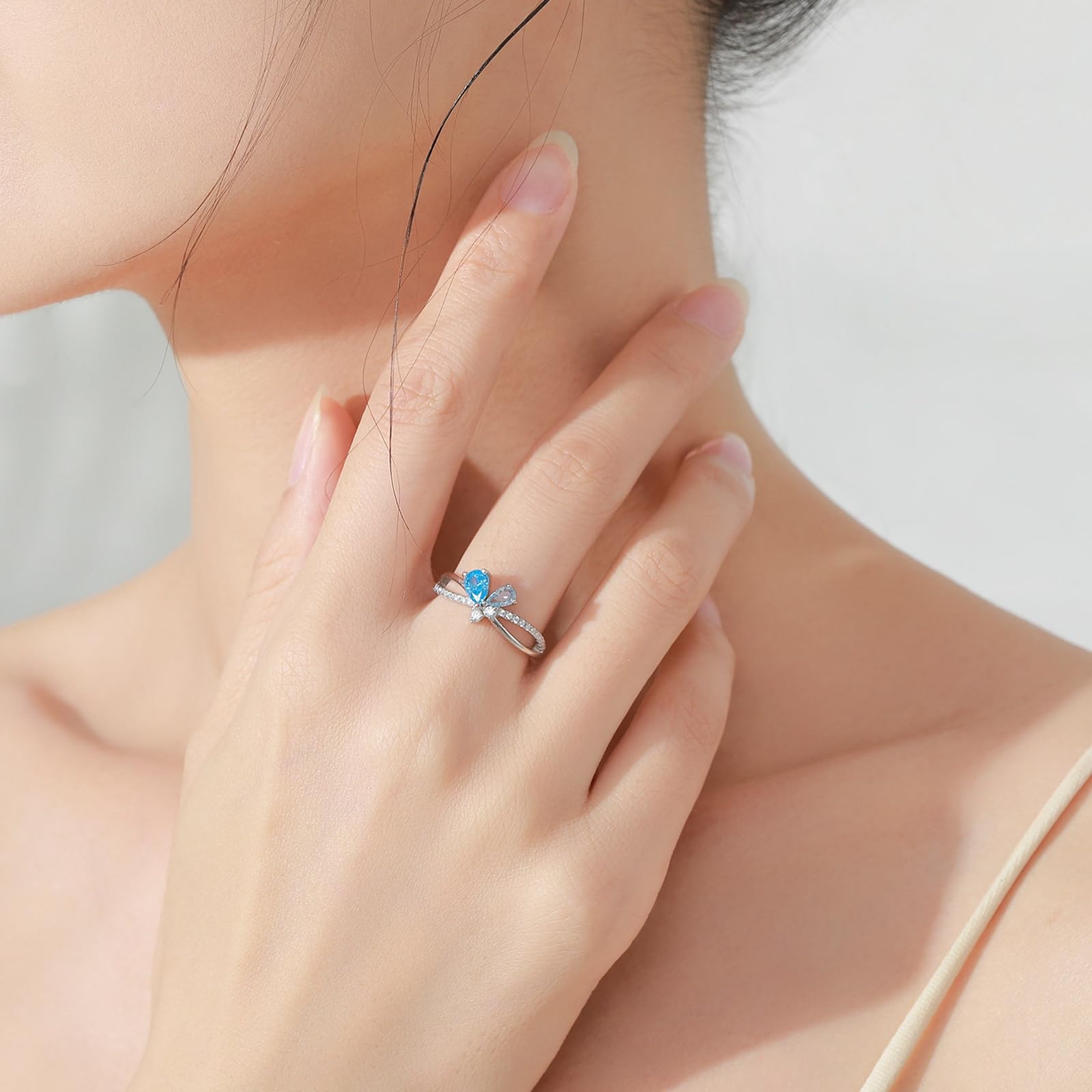 Kokarda nieskończoności serce złote pierścionki damskie 750 dla kobiet z topazem i moissanitem 0,5 ct, złote pierścionki damskie, prawdziwe, rozmiar 47 (15,0)-65 (20,7)