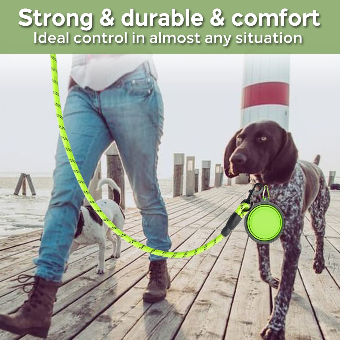 COOYOO 2 Correas para Perros de 1,8 m, Resistentes, cómodas y Acolchadas, Correa Reflectante para Perros medianos y Grandes, con comedero Plegable