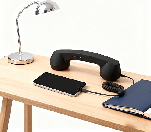Miniatura 2 de Auricular de teléfono retro, receptor de mango fijo estilo teléfono retro tipo C, con altavoz de micrófono, para videoconferencias móviles,