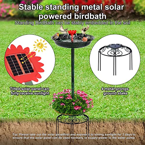 Solar Metal Bird Bath Fountains For Hummingbirds,Stable Stylish Design With Flower Basket Base Metal Solar Bird Bath Fountain,Red Fountain To Attract Hummingbirds For Garden Lawn #TOP1