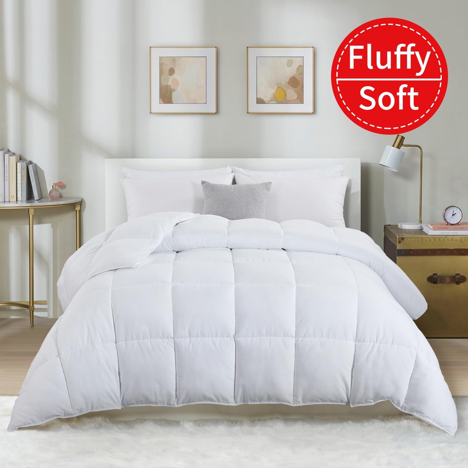 HOMBYS Down Alternative Fluffy Comforter 120“ x 120”, Oversized King Comforter 116 oz All Season Quilted Duvet Insert with Duvet Cover,8 Corner Tabs,White (White, Oversized King) - Image 5