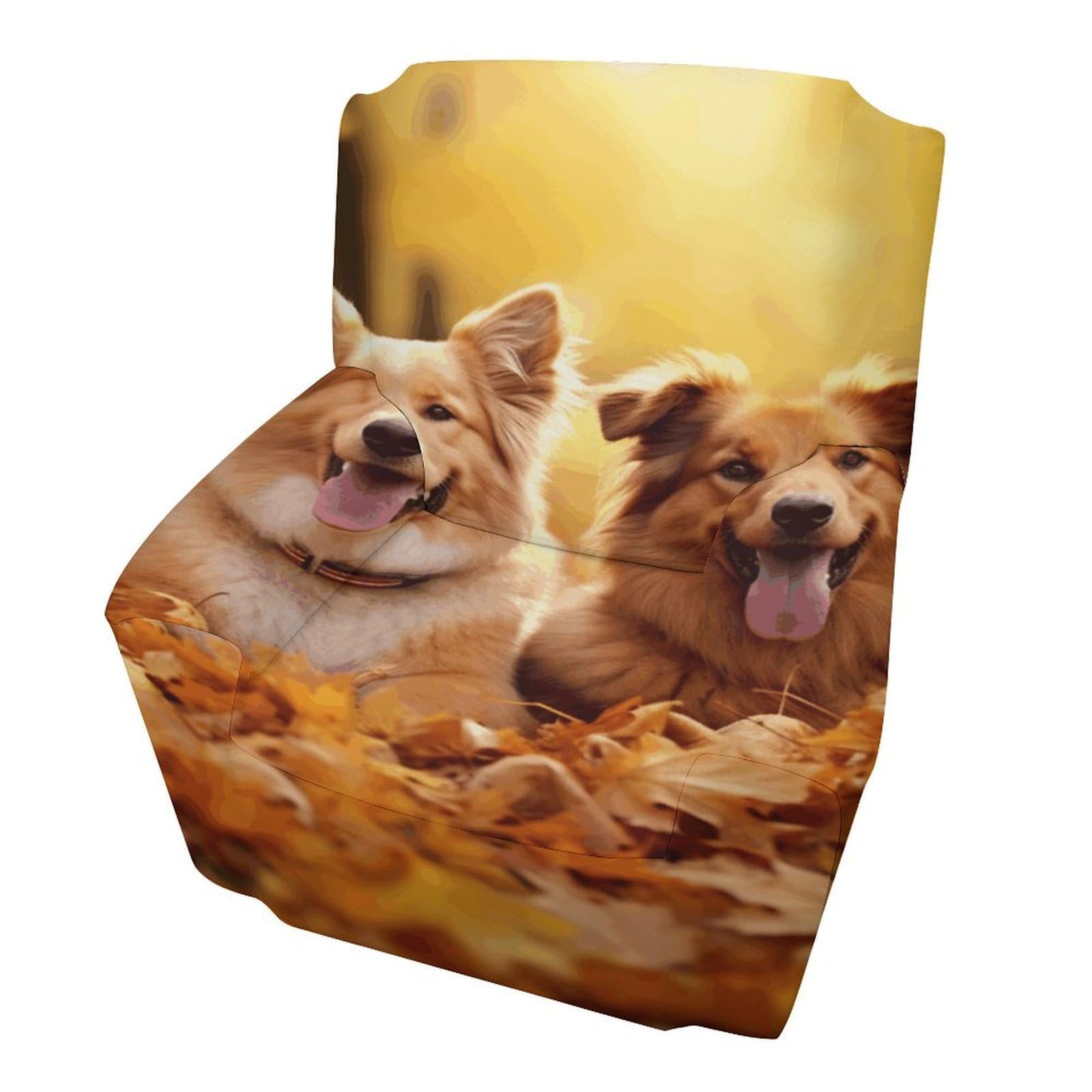 Fodpand Style Fall Background With Dogs Sofa Cover Soft 1 Seater Sofa Slipcover For Pets Washable,Couch Cover With Elastic Straps Furniture Protector