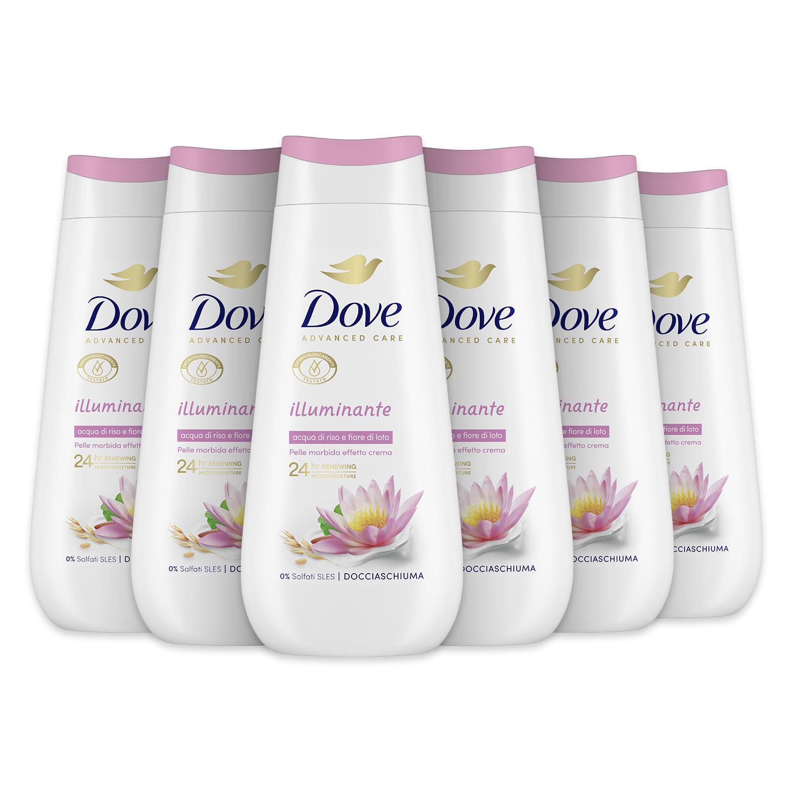 Dove Duschschaum Aufhellung Reiswasser & Lotusblüten, Unisex, 6 x 225 ml