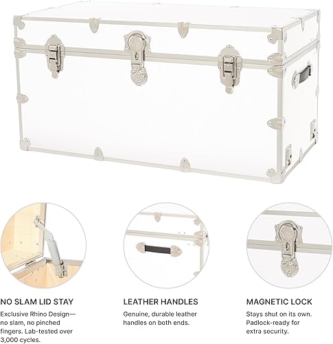 Miniatura 26 de Rhino Trunk & Case Baúl XXL de vinilo en relieve de cuero, cofre universitario, almacenamiento en el hogar, asiento de dormitorio, reposapiés de