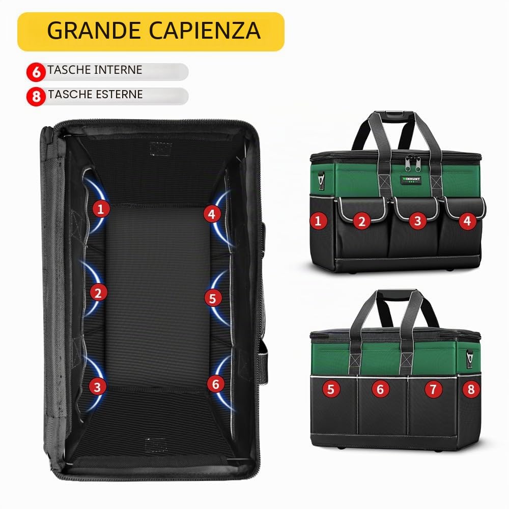 WINHUNT Borsa Porta Attrezzi, Ampia Apertura Superiore, Base Robusta, Verde e Nero (Green, 14inch/13.8cm)