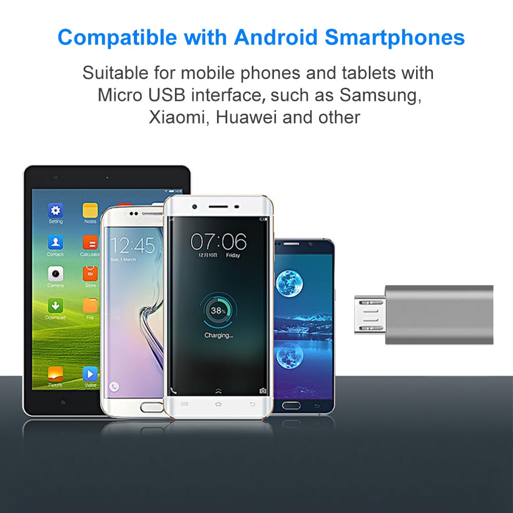 Adattatore USB C a Micro USB, Maschio a USB Tipo C Femmina Compatibile con Samsung Galaxy, Android, Tablet (Grigio)