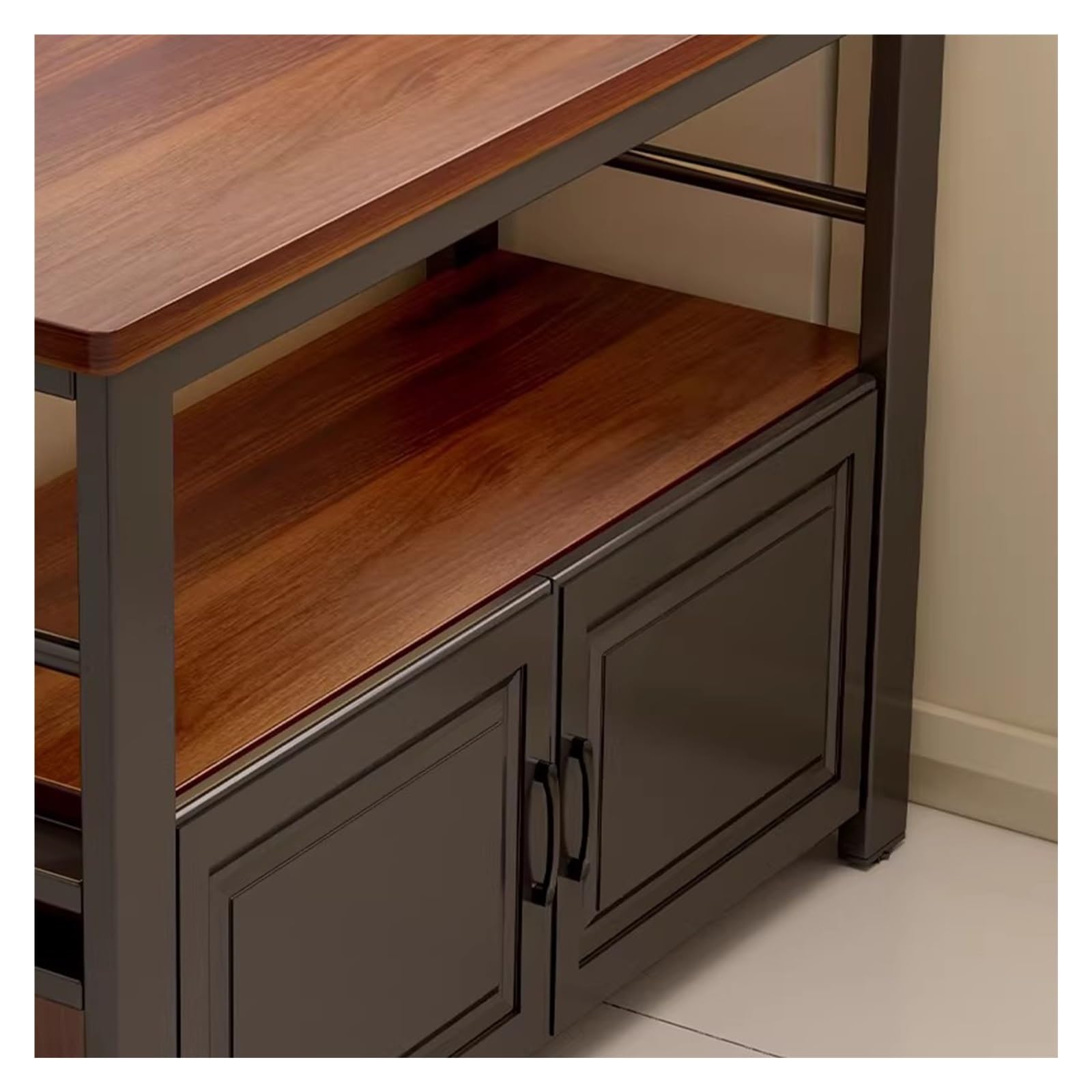 Carrello da cucina Credenza Cucina Isola Piano in legno Struttura in metallo Mobile portaoggetti con ripiano(M)