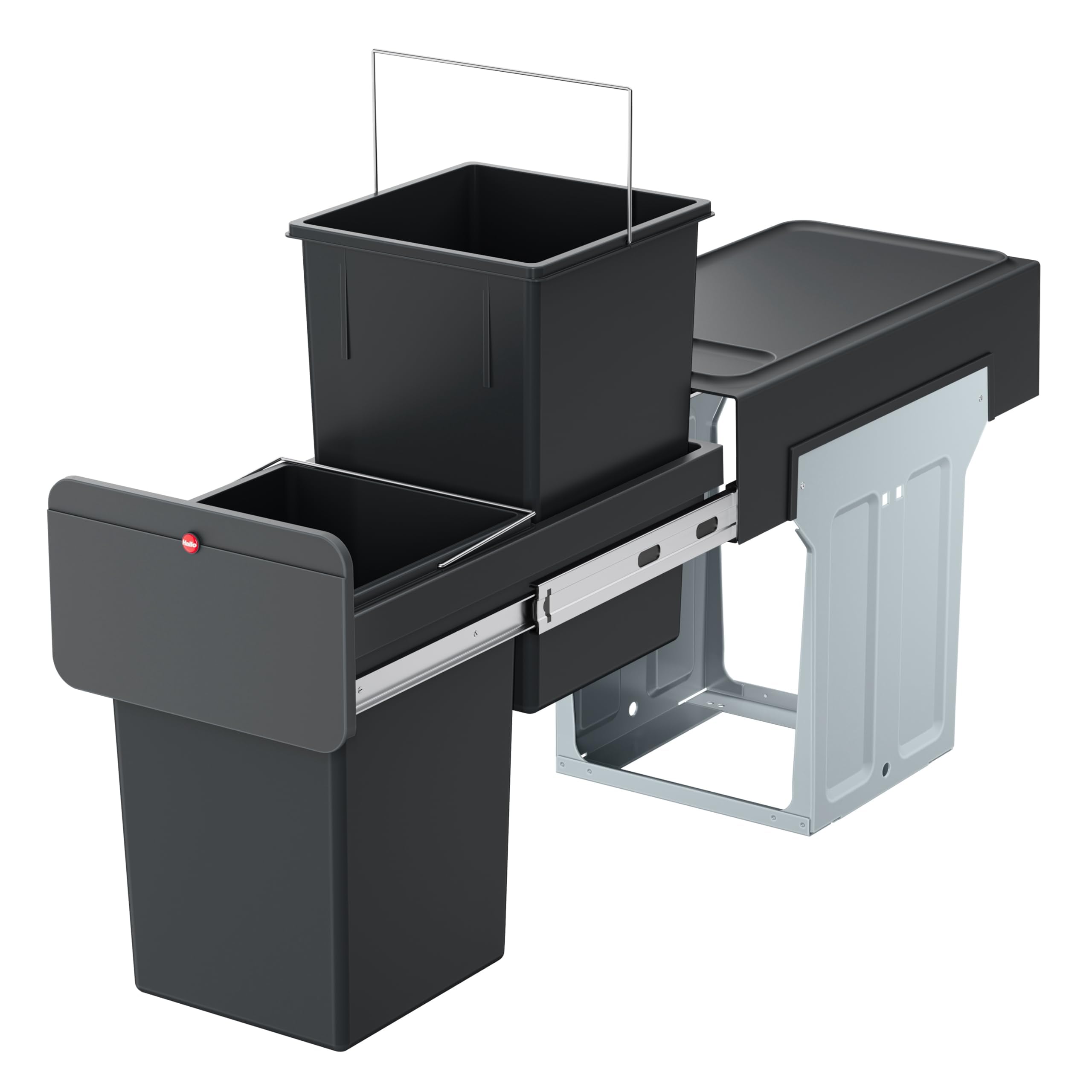 Hailo EcoLine Design Duo L Einbau-Mülltrennungs-System 2x14 Liter - Duo-Mülleimer mit Vollauszug - Stahlblech - schwarz - ab 30 cm Schrankbreite