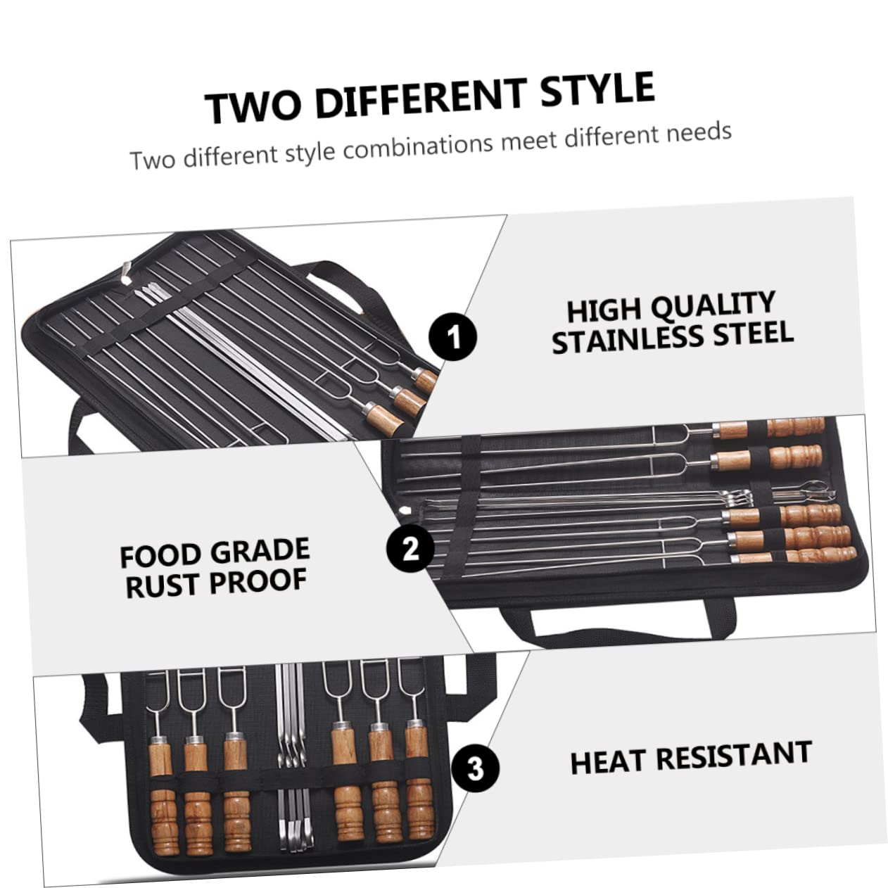 Hemobllo 10pezzi Spiedini in Acciaio Inox Con Custodia Manico in Legno Bastoncini Per Barbecue Lunghi e Antiscivolo Per Grigliate All Aperto e Campeggio Realizzati Con Finitura Liscia Per f
