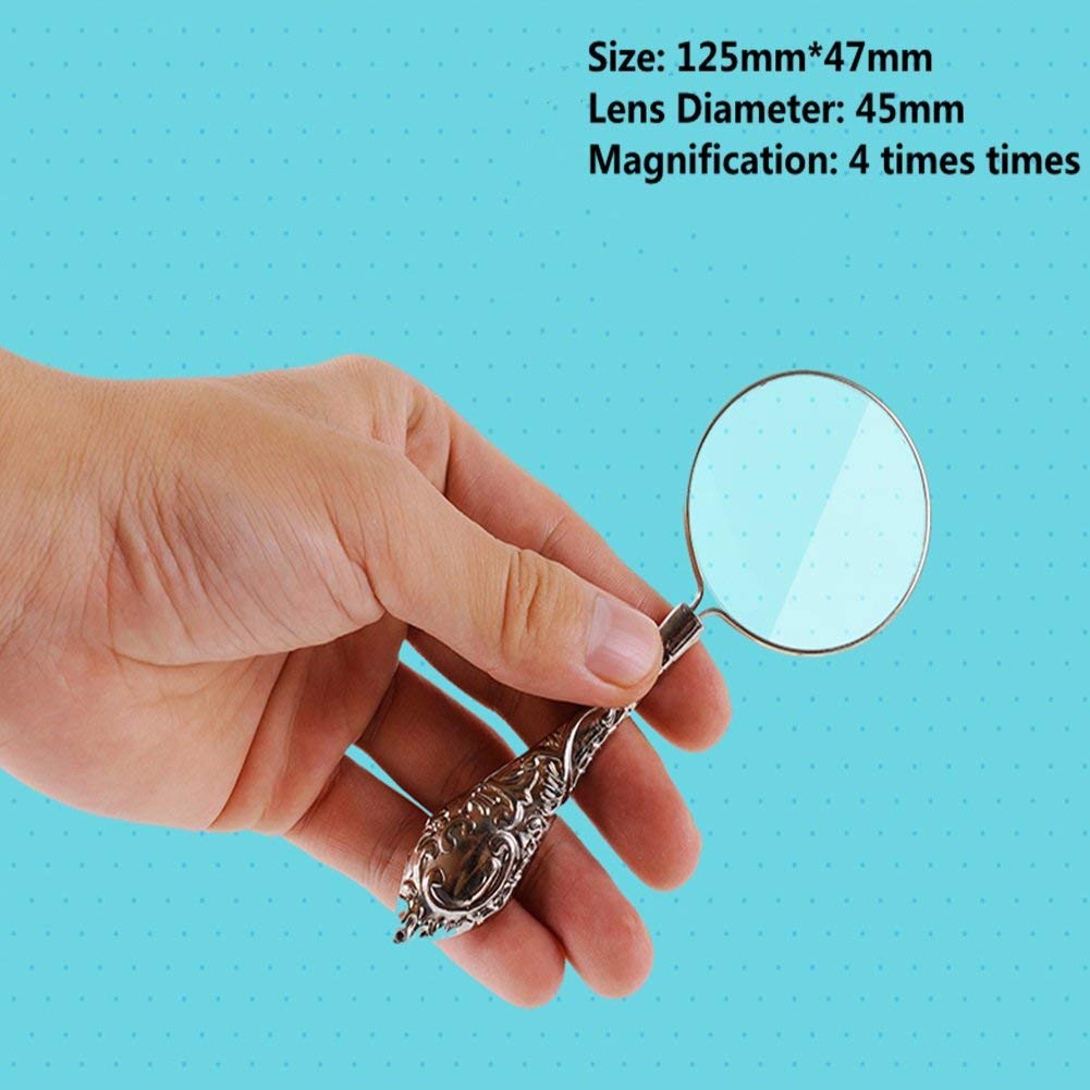 Lupas, Mini Lupa de Mano Retro para Lectura, Lente HD 4X, diámetro de 45 mm, Mango de Metal, para Ancianos, niños y Estudiantes.