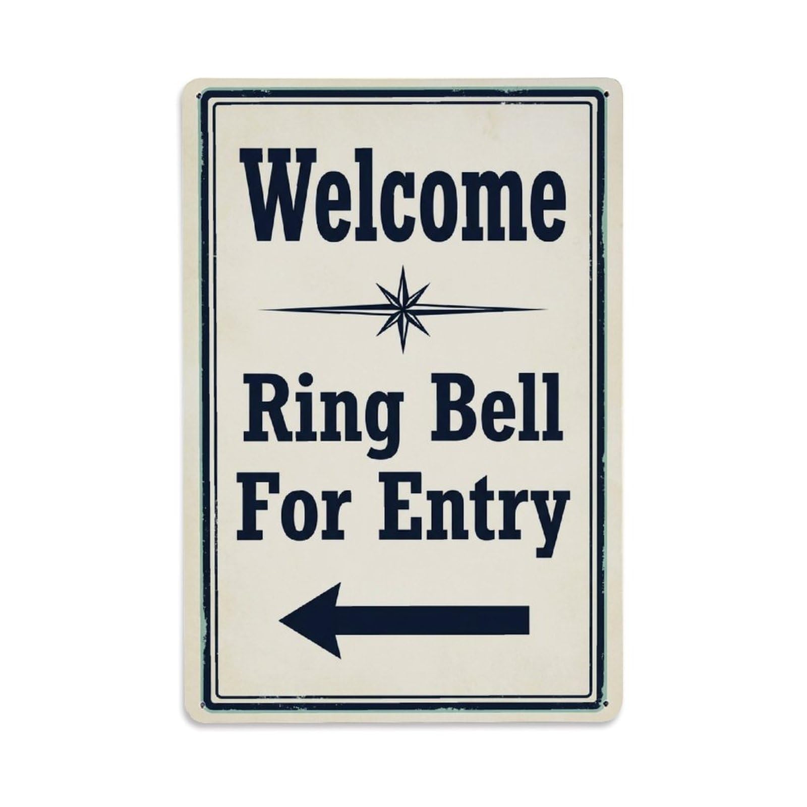 Metal Tin Sign Vintage Welcome Ring Bell For Entry Arrow Star