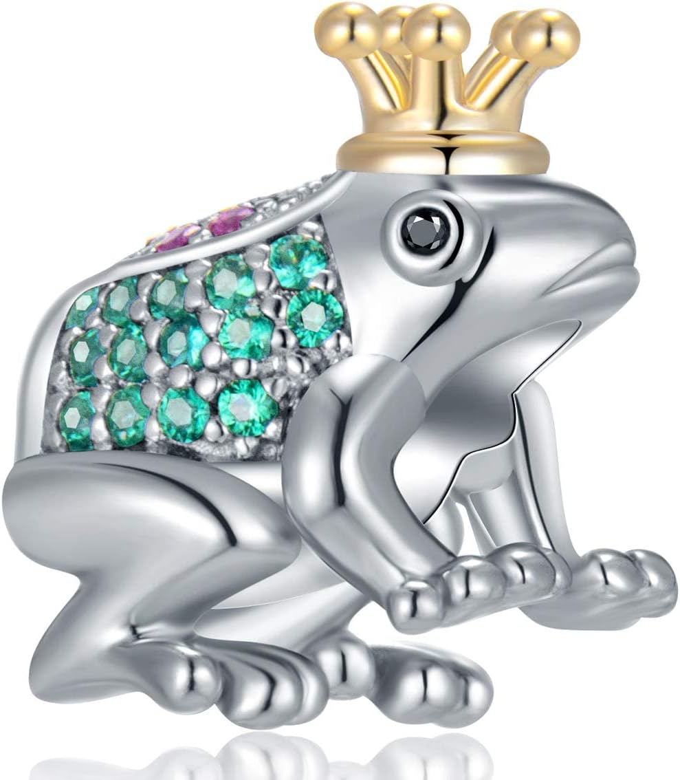 CRISNATAAnimal and Insect Charms, 925 Sterling Silver Gold Turtle, Dog, Bunny, Honey Bee, Butterfly, Unicorn, Parrot, Frog Prince, Alligator, Dragonfly, Bear Cat, Owl, Seahorse, Panda, Elephant Beads, fits European Necklace Bracelet