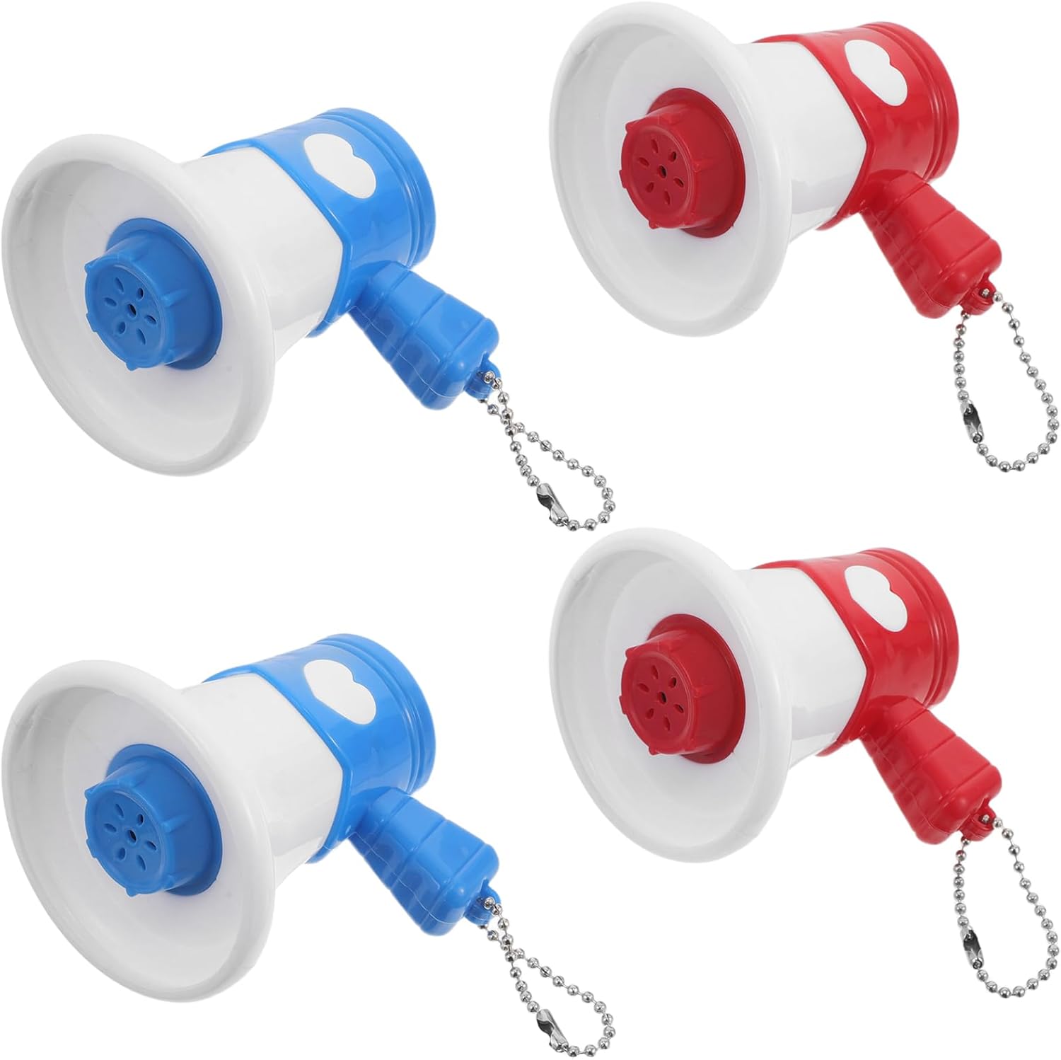 LOGOFUN 2PCS Mini Electric Megaphone Keychain Portable Handheld Speaker for Loud Cheering at Sports Events Party Supplies - Blue & Red