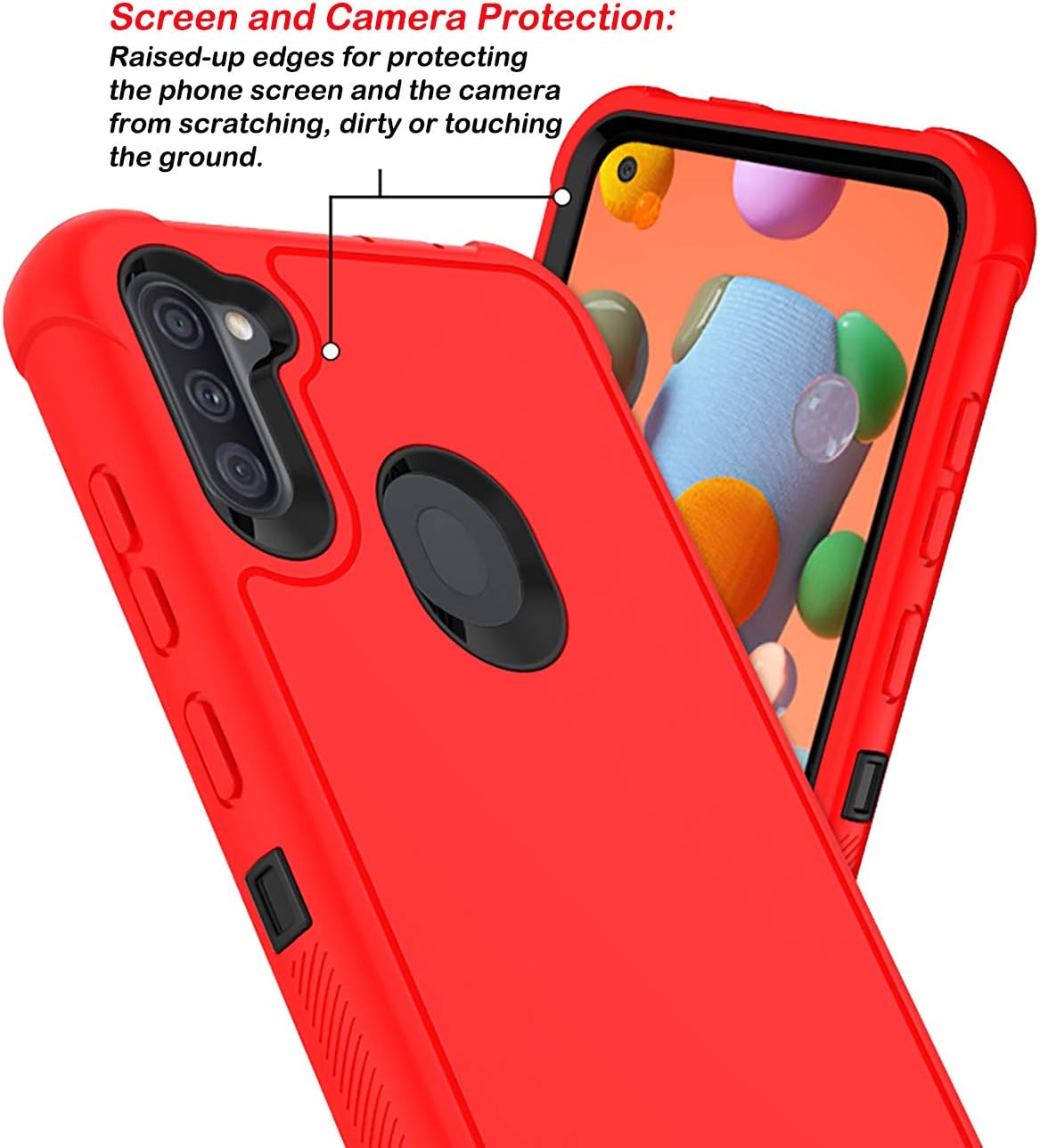 PhuLok Galaxy A11 Case,Samsung A11 Case (North American Version),with HD Screen Protector,Heavy Duty Armor Dual Layer Shockproof Sports Anti-Scratches Non-Slip Bumper Rugged (Red/Black)